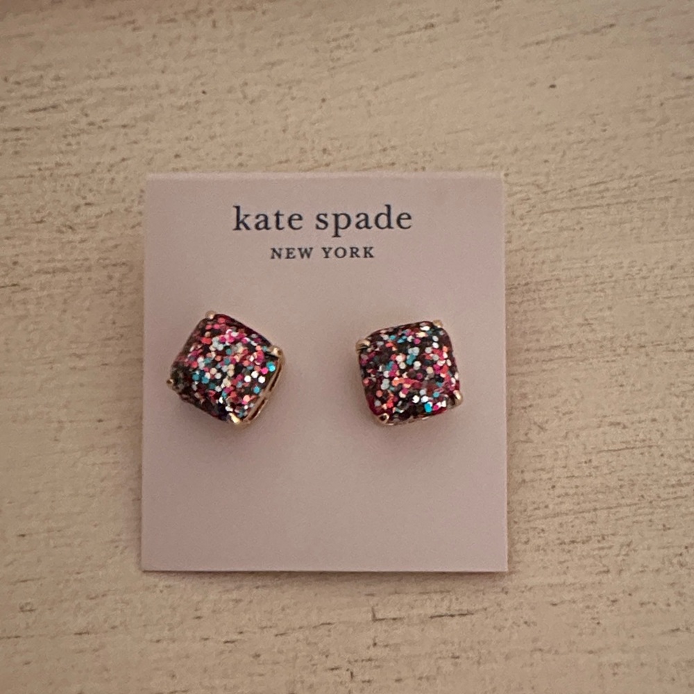 kate spade New York Kids Pink Multi Glitter Square Stud Earrings